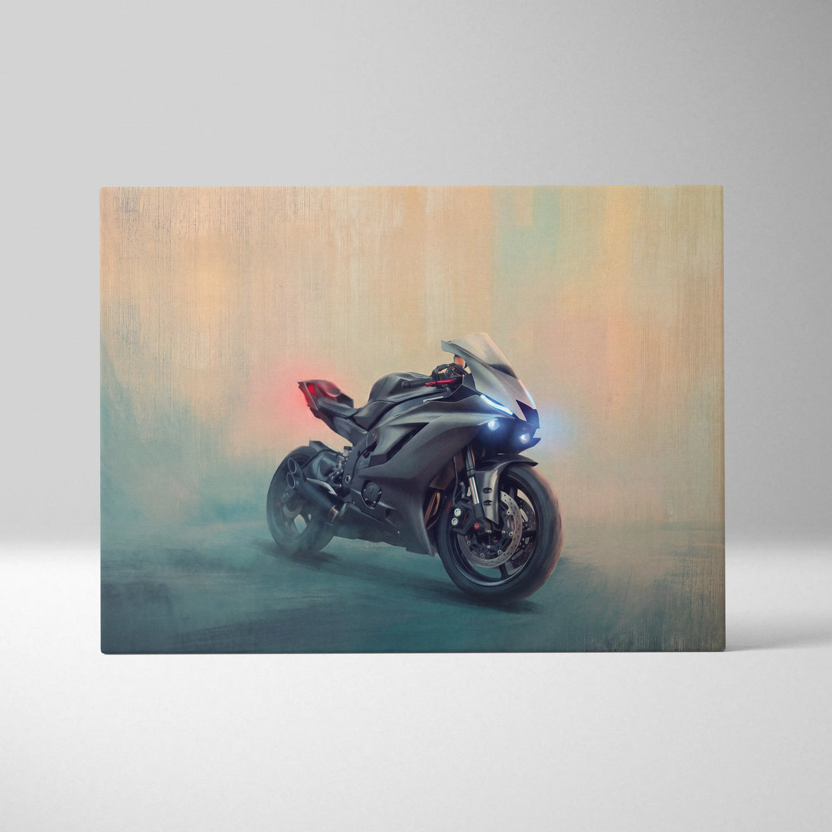Black and red sport motorcycle stylized painting on canvas inspired by Yamaha r6 carbon fiber poster rider gift