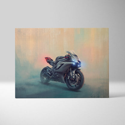 Black and red sport motorcycle stylized painting on canvas inspired by Yamaha r6 carbon fiber poster rider gift