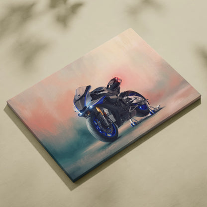 Yamaha R1M Inspired Sport Bike Wall Art, Crossplane Superbike Print and Rider Gift