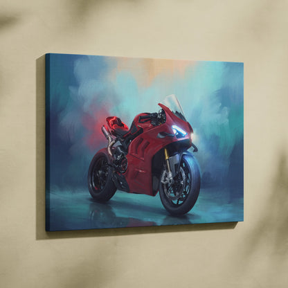 Ducati Panigale V4 Inspired Supersport Wall Art, Italian Superbike Canvas and Modern Garage Decor
