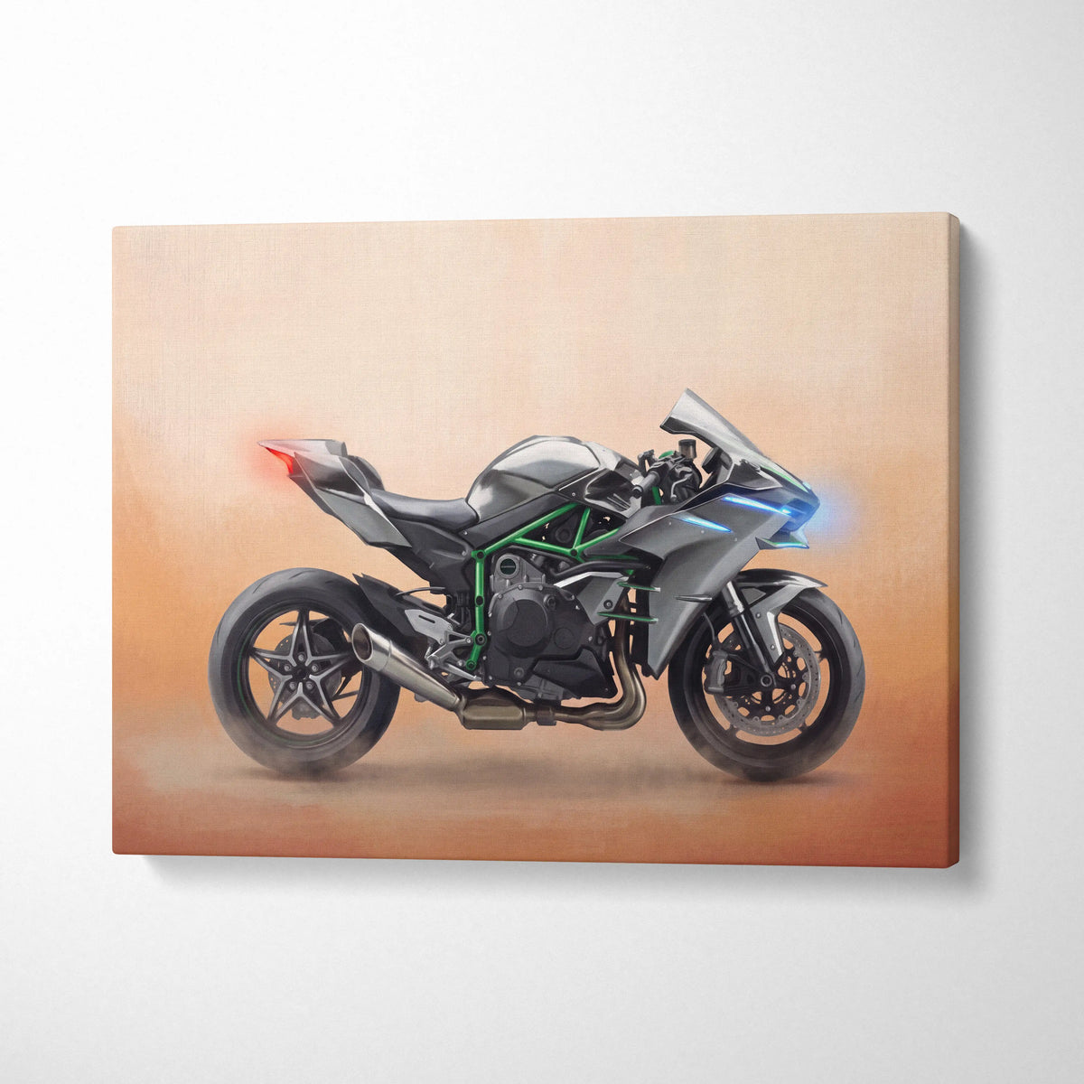 Kawasaki Ninja H2 Inspired Motorcycle Wall Art, Supercharged Track Poster and Rider Gift