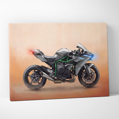Kawasaki Ninja H2 Inspired Motorcycle Wall Art, Supercharged Track Poster and Rider Gift
