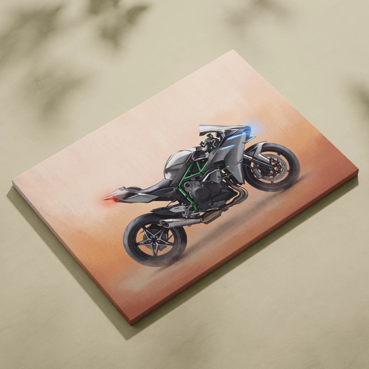 Kawasaki Ninja H2 Inspired Motorcycle Wall Art, Supercharged Track Poster and Rider Gift