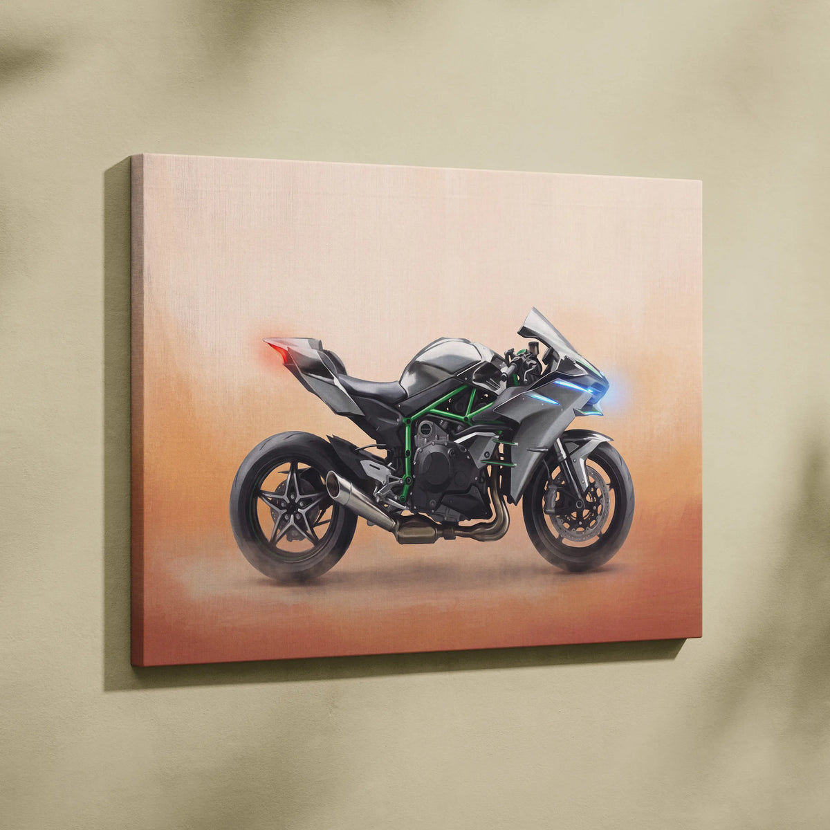 Kawasaki Ninja H2 Inspired Motorcycle Wall Art, Supercharged Track Poster and Rider Gift