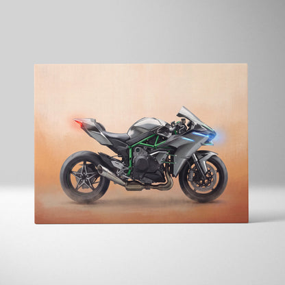 Kawasaki Ninja H2 Inspired Motorcycle Wall Art, Supercharged Track Poster and Rider Gift