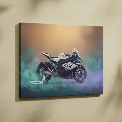 BMW S1000RR Inspired Sport Bike Wall Art, M-Power Superbike Print and Garage Decor