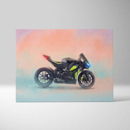 Ducati Panigale V4 Lamborghini inspired sport bike wall art featuring black and neon green metallic superbike print