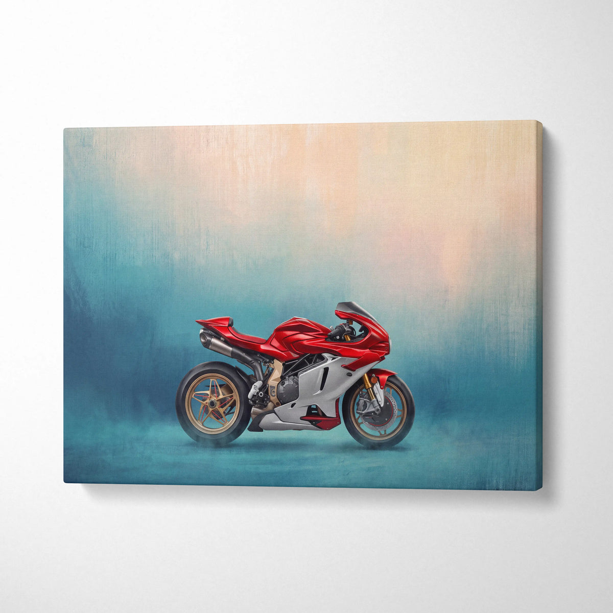 Red and silver ducati motorcycle stylized painting on canvas mv agusta superveloce inspired italian superbike poster