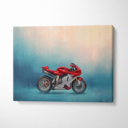 Red and silver ducati motorcycle stylized painting on canvas mv agusta superveloce inspired italian superbike poster