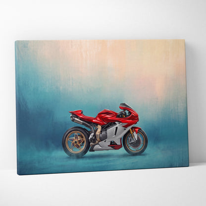 Red and silver ducati motorcycle painting on canvas inspired by mv agusta superveloce for italian superbike garage decor