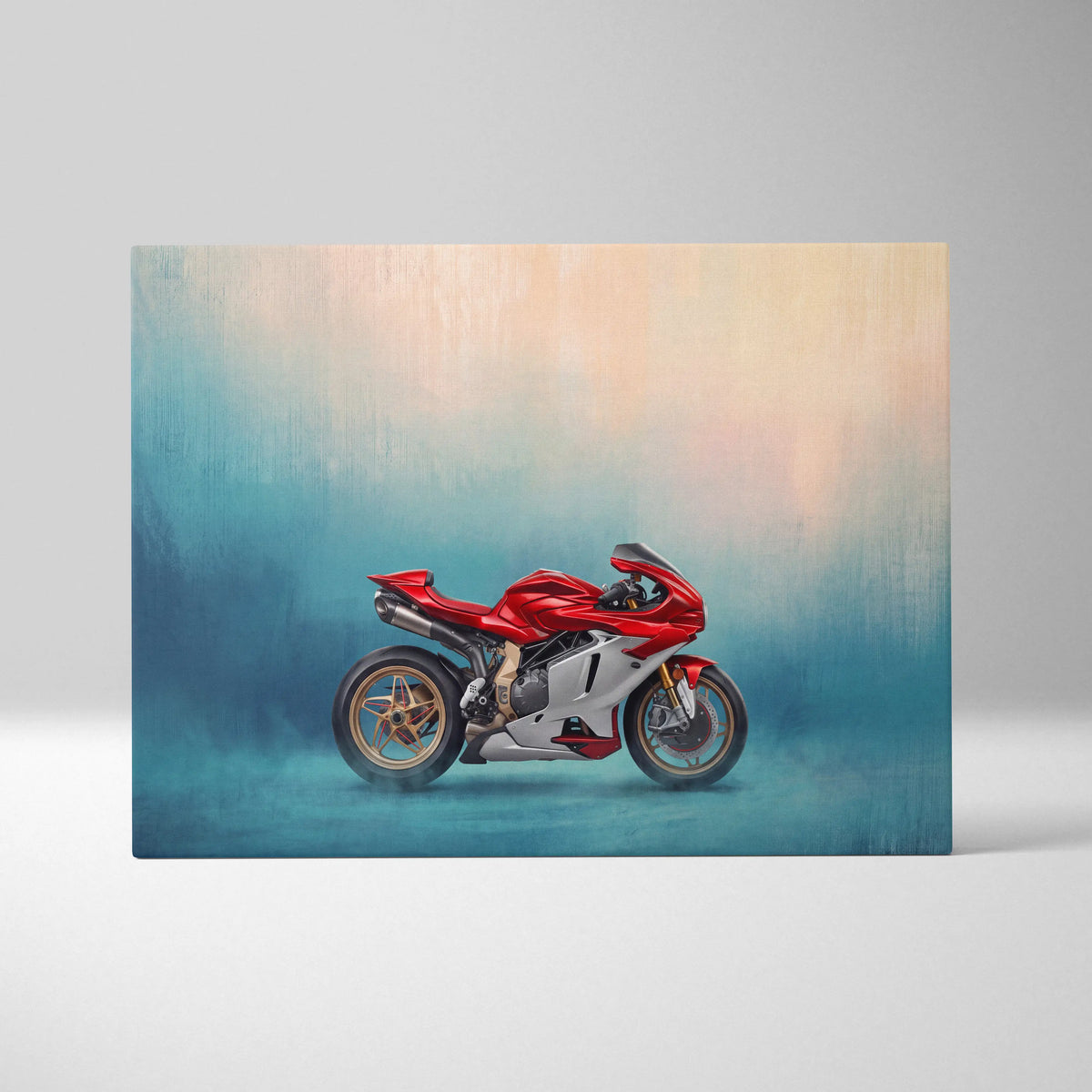 Red and silver ducati motorcycle stylized painting on canvas for mv agusta superveloce inspired garage decor poster