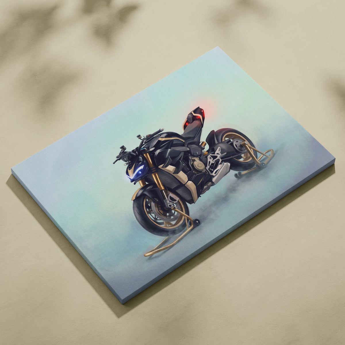 Black and gold ducati streetfighter v4 inspired motorcycle painting on canvas for hypernaked poster and luxury garage decor