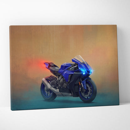 Yamaha R1 Inspired Sport Bike Wall Art, Superbike Poster and Rider Gift