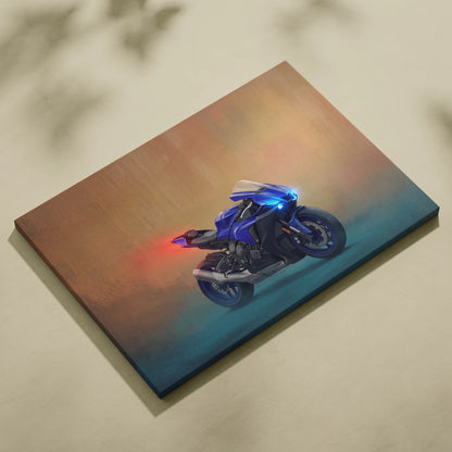 Yamaha R1 Inspired Sport Bike Wall Art, Superbike Poster and Rider Gift