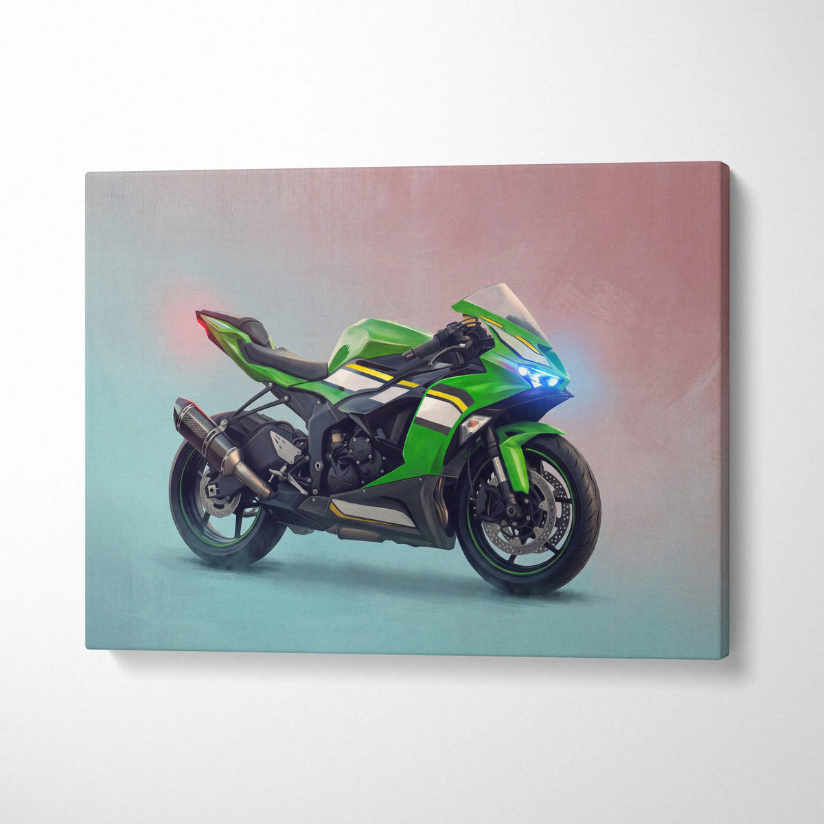 Kawasaki Ninja ZX-6R Inspired Motorcycle Wall Art, Racing Canvas Art & Superbike Garage Print