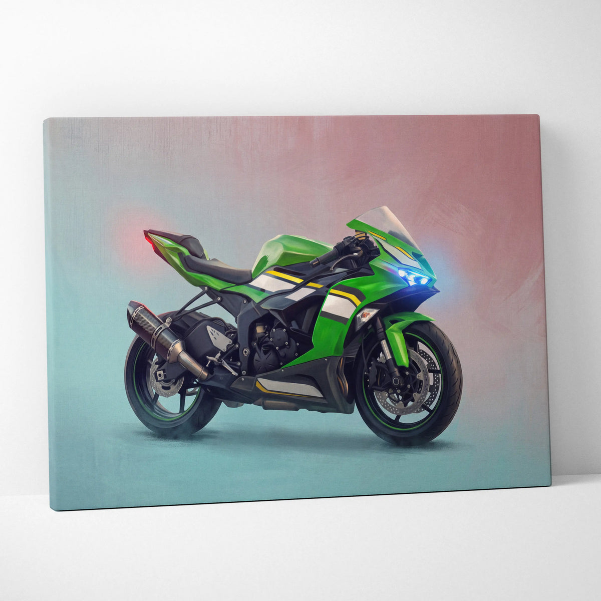 Kawasaki Ninja ZX-6R Inspired Motorcycle Wall Art, Racing Canvas Art & Superbike Garage Print