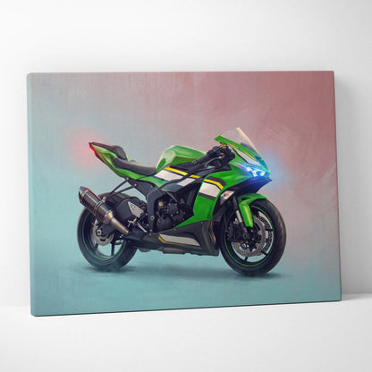 Kawasaki Ninja ZX-6R Inspired Motorcycle Wall Art, Racing Canvas Art & Superbike Garage Print