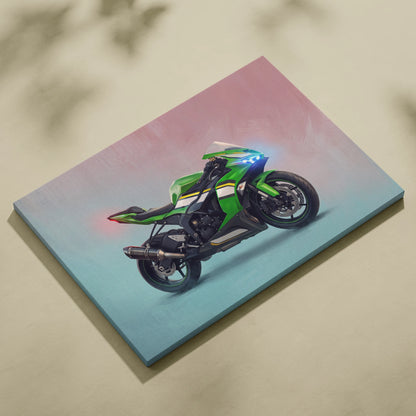 Kawasaki Ninja ZX-6R Inspired Motorcycle Wall Art, Racing Canvas Art & Superbike Garage Print
