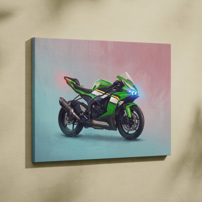 Kawasaki Ninja ZX-6R Inspired Motorcycle Wall Art, Racing Canvas Art & Superbike Garage Print