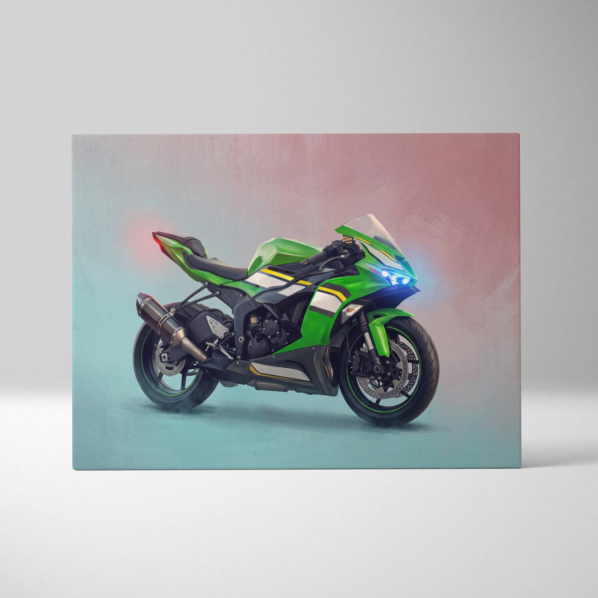 Kawasaki Ninja ZX-6R Inspired Motorcycle Wall Art, Racing Canvas Art & Superbike Garage Print