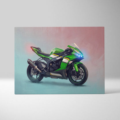 Kawasaki Ninja ZX-6R Inspired Motorcycle Wall Art, Racing Canvas Art & Superbike Garage Print