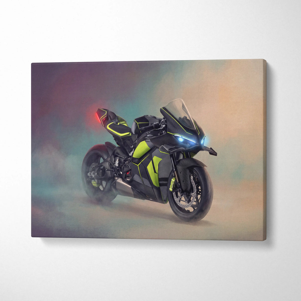 Ducati Panigale V4 Lamborghini Inspired Sport Bike Wall Art, Track Racing Canvas Art & Garage Decor