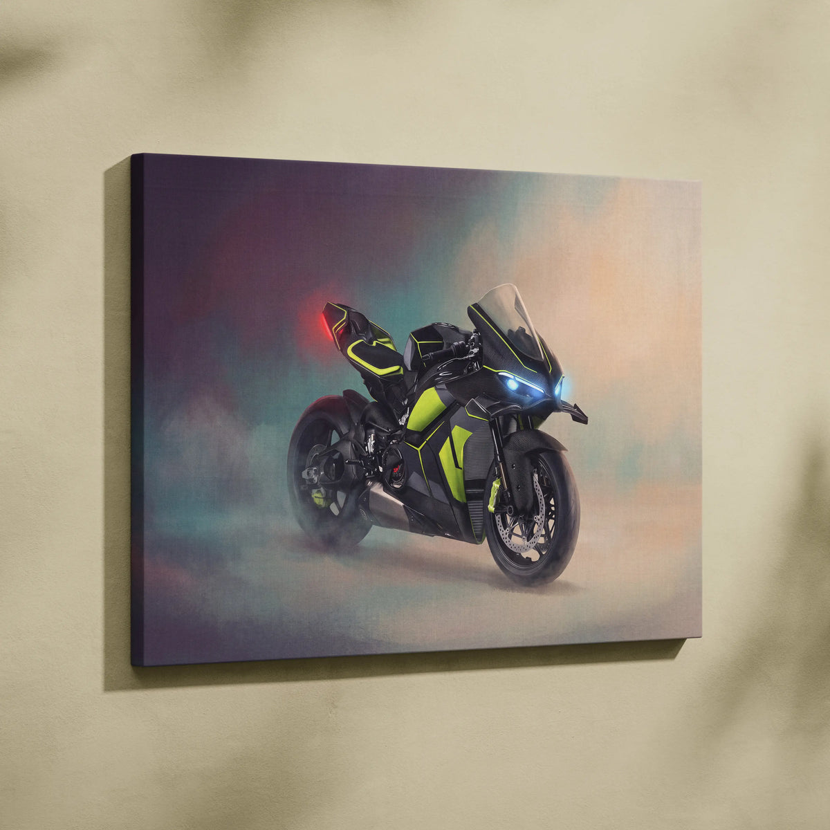 Ducati Panigale V4 Lamborghini Inspired Sport Bike Wall Art, Track Racing Canvas Art & Garage Decor