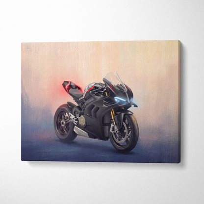 Ducati Panigale V4SP Inspired Canvas Art, Black Sport Bike Wall Art & Track Superbike Decor