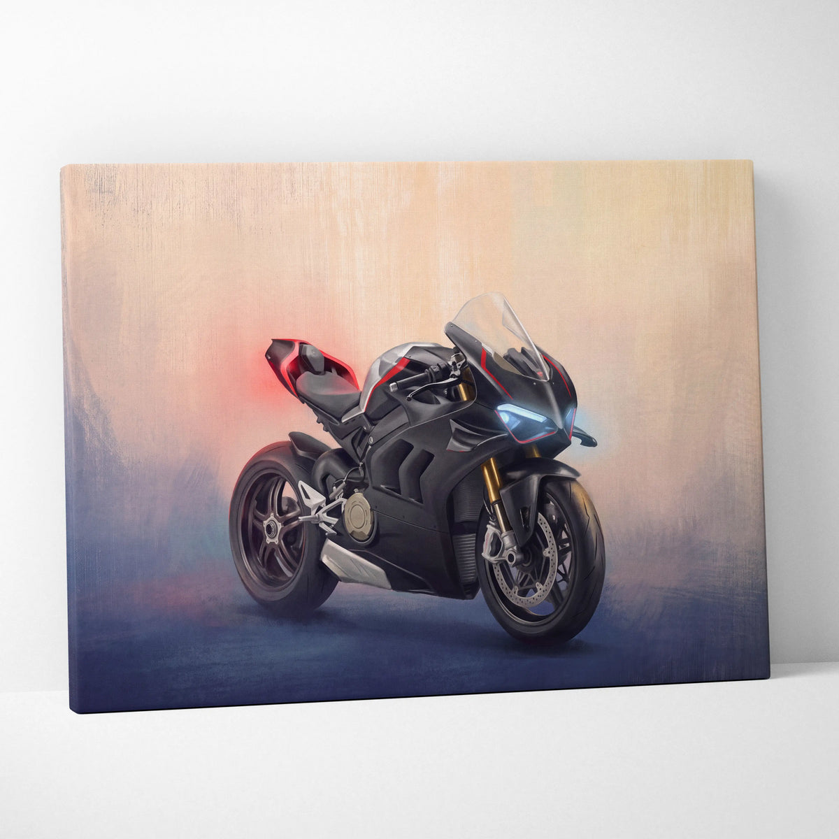 Ducati Panigale V4SP Inspired Canvas Art, Black Sport Bike Wall Art & Track Superbike Decor