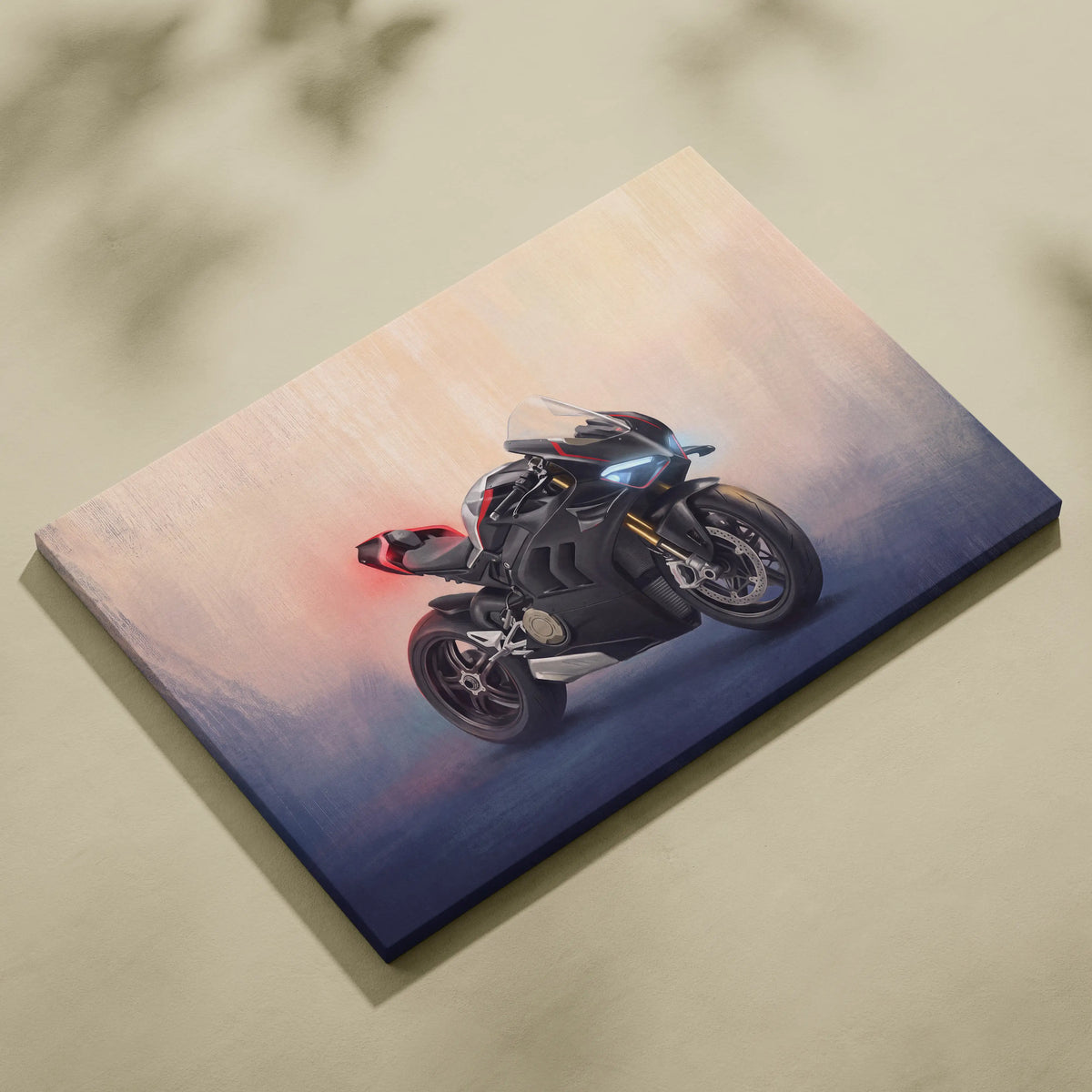 Ducati Panigale V4SP Inspired Canvas Art, Black Sport Bike Wall Art & Track Superbike Decor