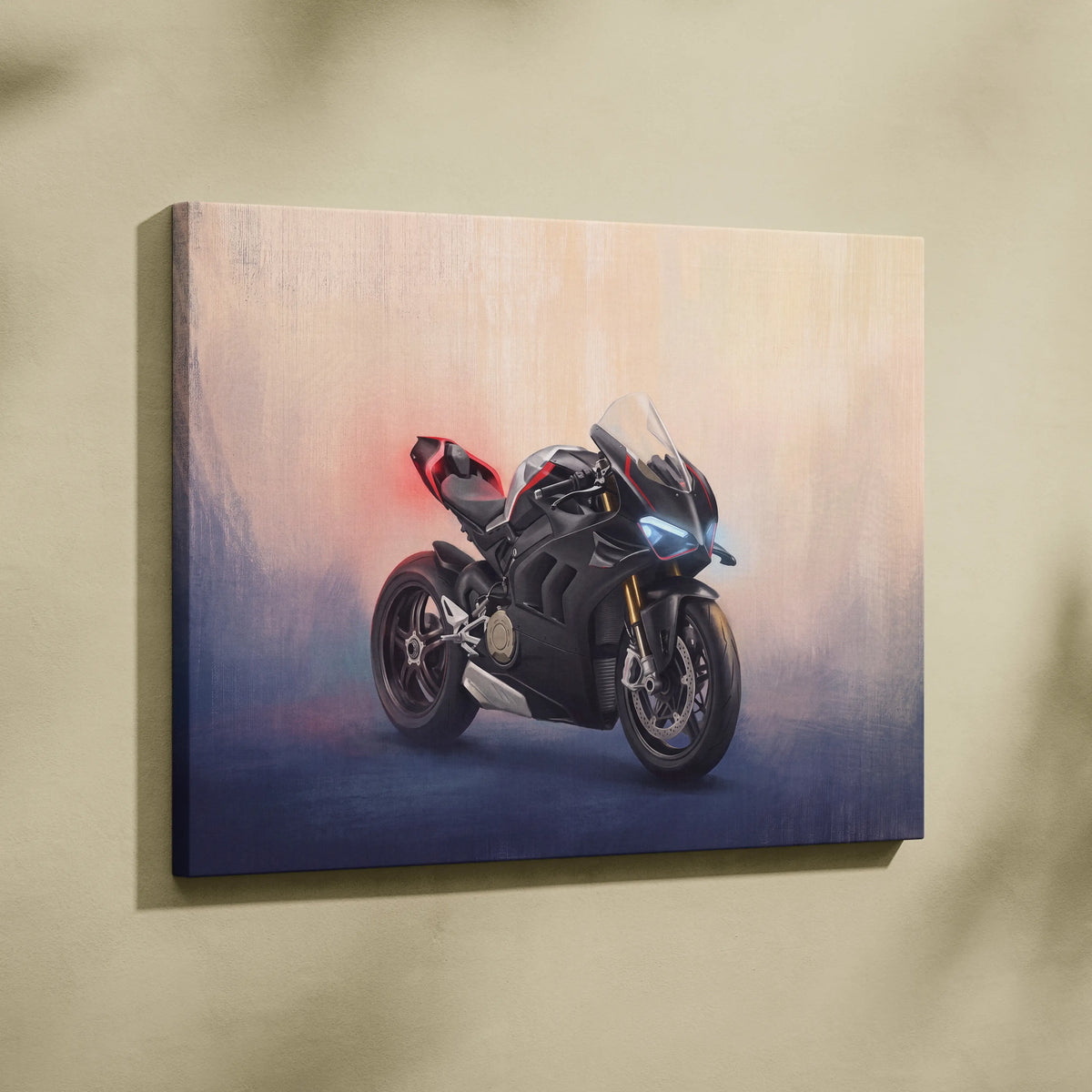 Ducati Panigale V4SP Inspired Canvas Art, Black Sport Bike Wall Art & Track Superbike Decor