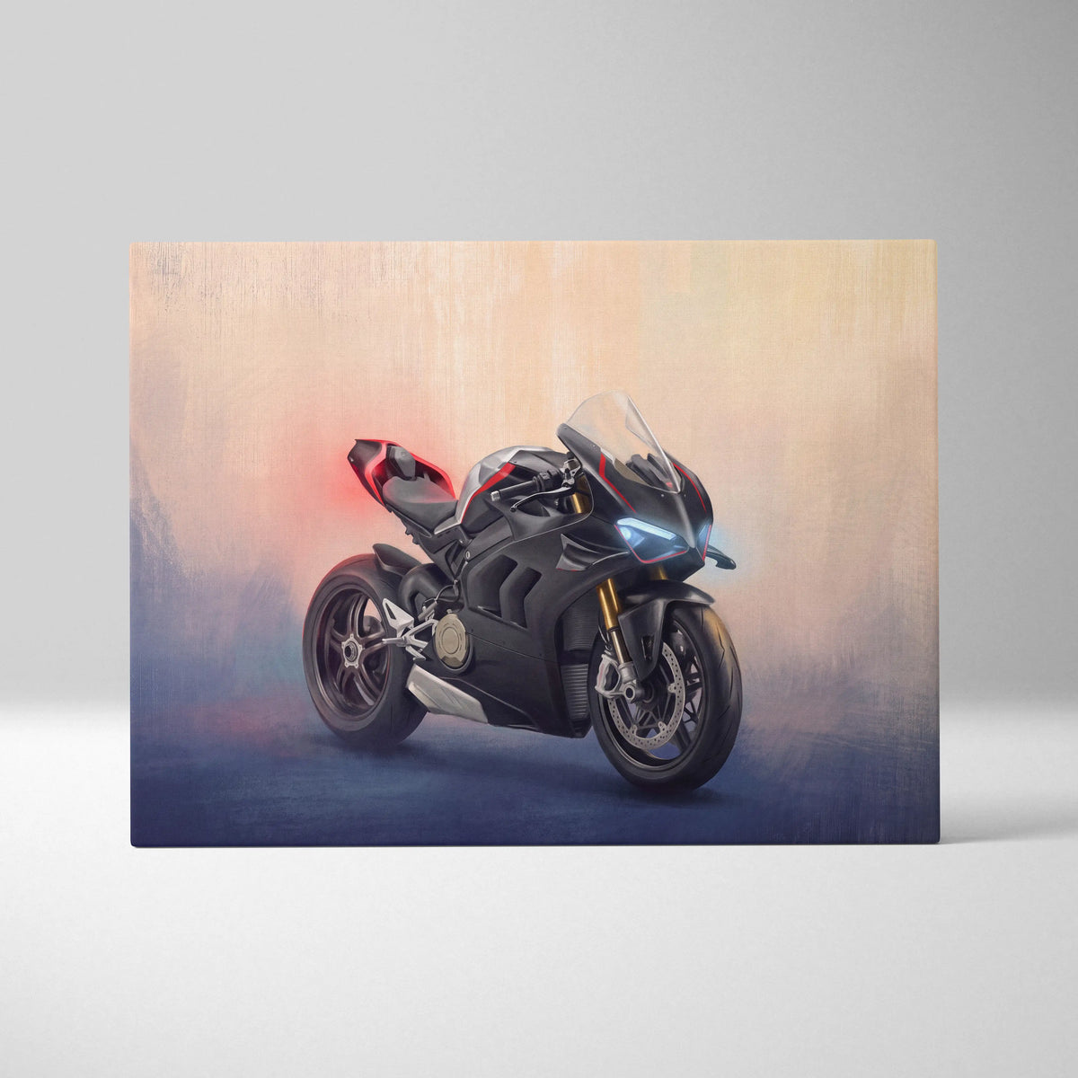 Ducati Panigale V4SP Inspired Canvas Art, Black Sport Bike Wall Art & Track Superbike Decor