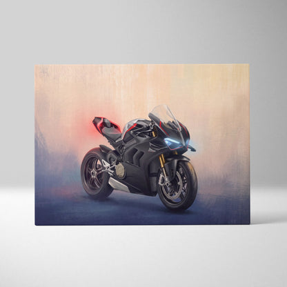 Ducati Panigale V4SP Inspired Canvas Art, Black Sport Bike Wall Art & Track Superbike Decor