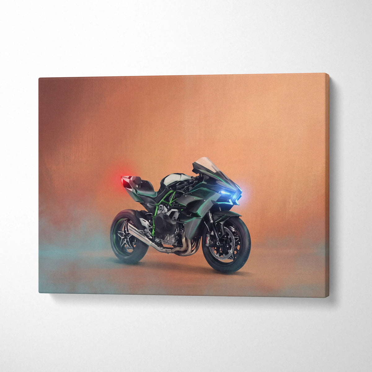 Kawasaki Ninja H2 Inspired Motorcycle Wall Art, Supercharged Canvas Print & Track Racing Decor