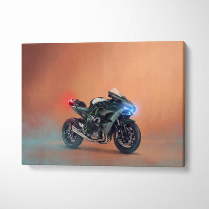 Kawasaki Ninja H2 Inspired Motorcycle Wall Art, Supercharged Canvas Print & Track Racing Decor