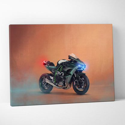 Kawasaki Ninja H2 Inspired Motorcycle Wall Art, Supercharged Canvas Print & Track Racing Decor