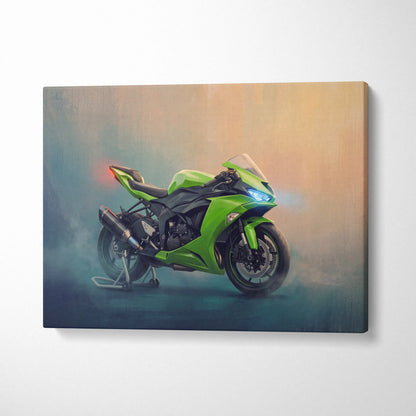 Kawasaki Ninja ZX6R Inspired Sport Bike Wall Art, Motorcycle Canvas Painting, Supersport Gift