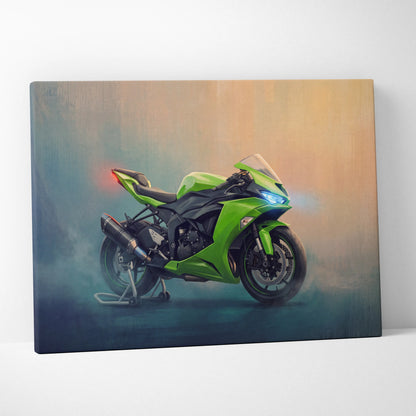Kawasaki Ninja ZX6R Inspired Sport Bike Wall Art, Motorcycle Canvas Painting, Supersport Gift