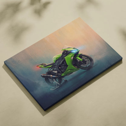 Kawasaki Ninja ZX6R Inspired Sport Bike Wall Art, Motorcycle Canvas Painting, Supersport Gift