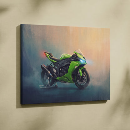 Kawasaki Ninja ZX6R Inspired Sport Bike Wall Art, Motorcycle Canvas Painting, Supersport Gift