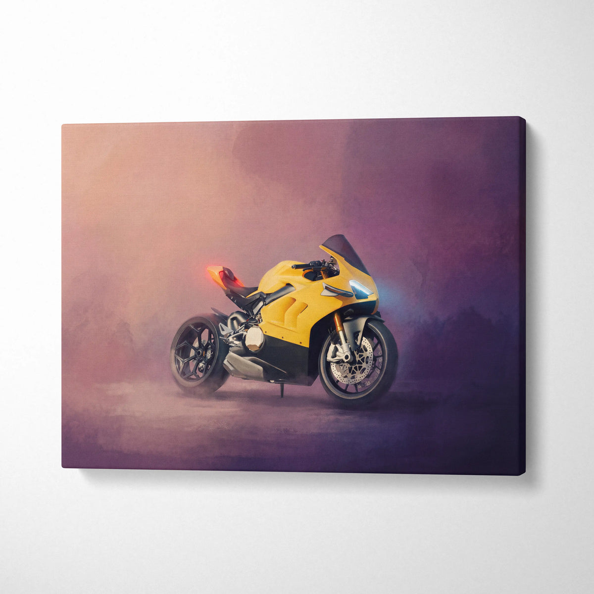 Ducati Panigale V4 Inspired Supersport Wall Art, Yellow Canvas Print & Italian Superbike Decor