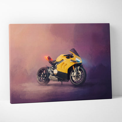 Ducati Panigale V4 Inspired Supersport Wall Art, Yellow Canvas Print & Italian Superbike Decor