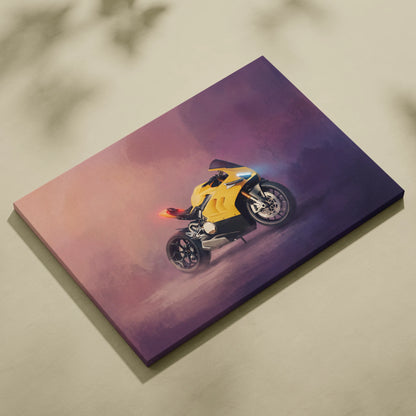 Ducati Panigale V4 Inspired Supersport Wall Art, Yellow Canvas Print & Italian Superbike Decor