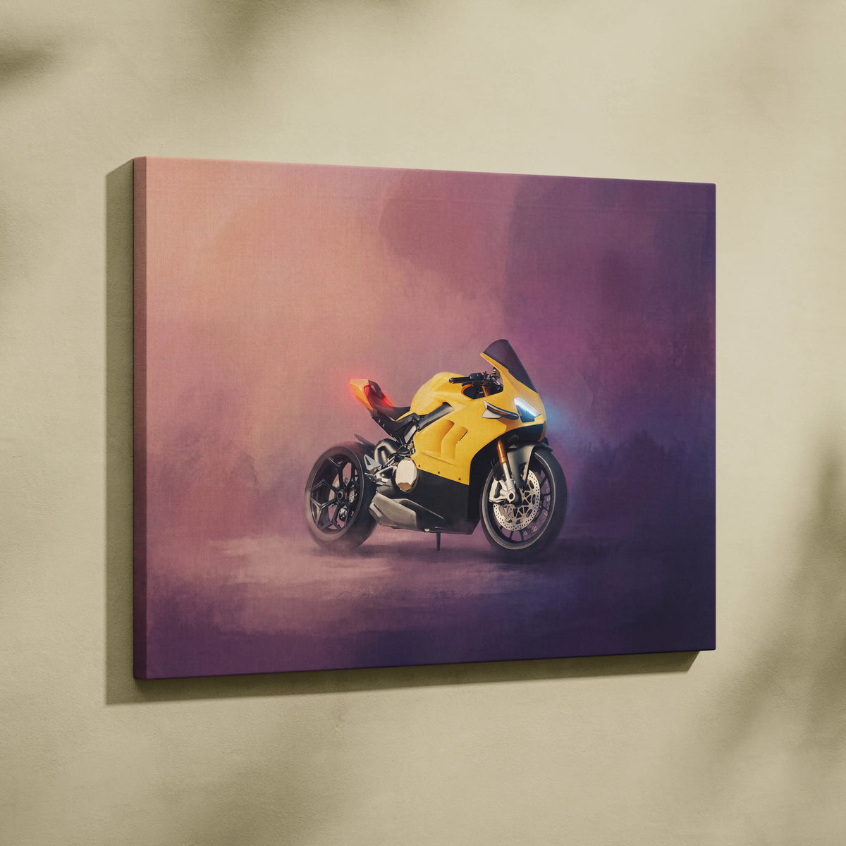 Ducati Panigale V4 Inspired Supersport Wall Art, Yellow Canvas Print & Italian Superbike Decor