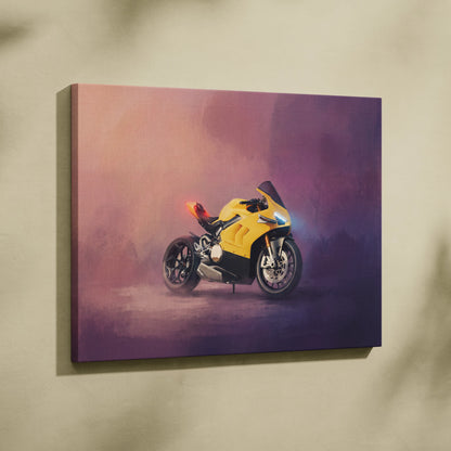 Ducati Panigale V4 Inspired Supersport Wall Art, Yellow Canvas Print & Italian Superbike Decor