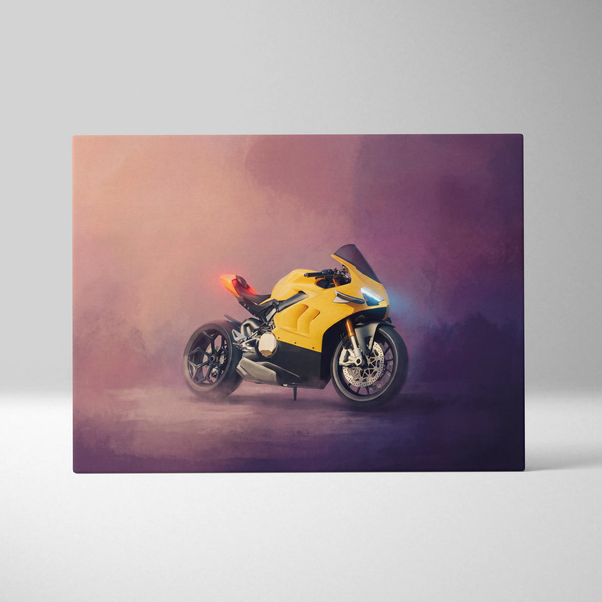 Ducati Panigale V4 Inspired Supersport Wall Art, Yellow Canvas Print & Italian Superbike Decor
