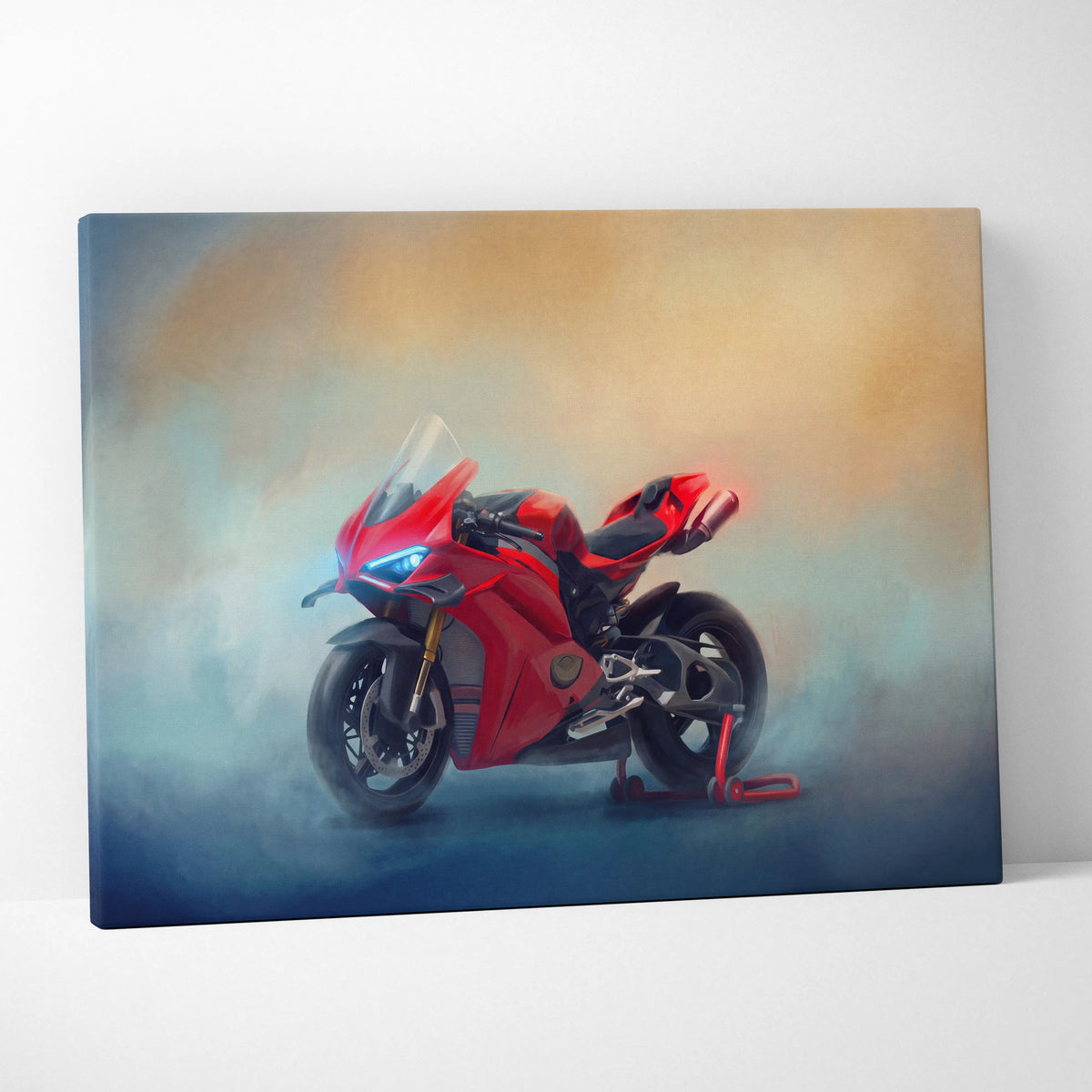 Red ducati panigale v4s inspired supersport motorcycle painting on canvas italian superbike wall art decor