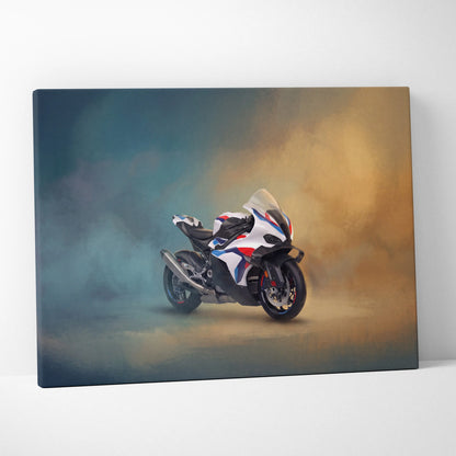 BMW M1000RR Inspired Motorcycle Wall Art, Supersport Canvas Print & Superbike Garage Decor