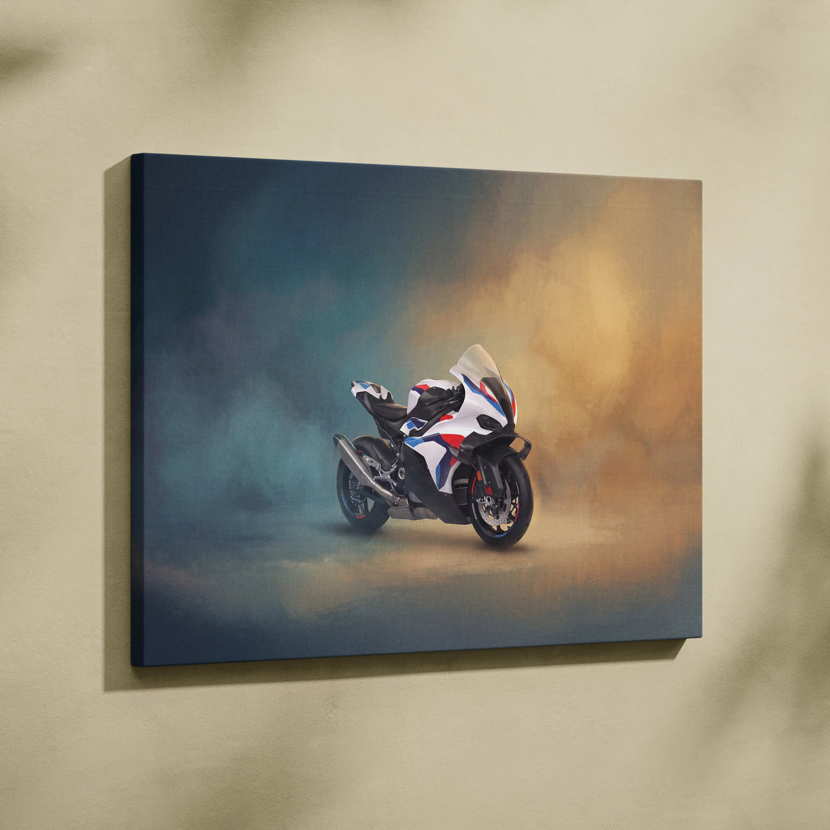 BMW M1000RR Inspired Motorcycle Wall Art, Supersport Canvas Print & Superbike Garage Decor