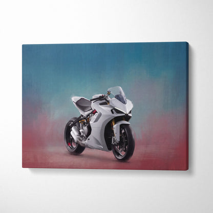 Ducati Panigale Inspired Sport Bike Wall Art, White Canvas Art & Italian Superbike Print